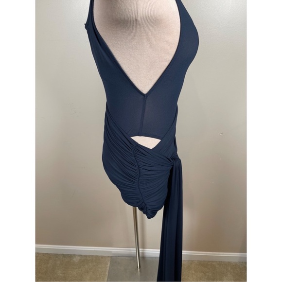 ALEX PERRY Scoop Wrap Draped Tie Mini Dress in Navy Blue Crepe Jersey Size 6 - Picture 10 of 13